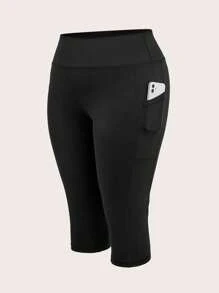 SHEIN BASICS Colanți Capri cu talie înaltă, tricotați, sport, casual, mărime mare, pentru femei