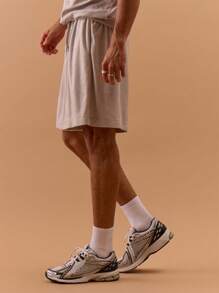 Musero Jersey Shorts Elasticated Drawstring Waist Patch Detail, Spring, Summer, Holiday, Vacations - Grey - View 3