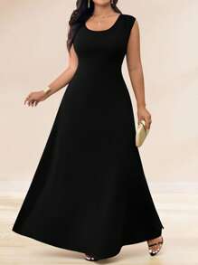 Cravure Plus Size Women's Solid Color Off Shoulder Bodycon Dress, Backless, Elegant For Spring/Summer Party, Suitable For Tall And Slim Appearance - Black - View 5