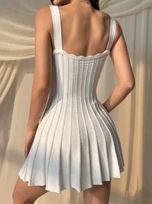 SHEIN EZwear Stickad klänning i enfärgad färg för kvinnor, trendigt sommarkläder - Vitt - Visa 2