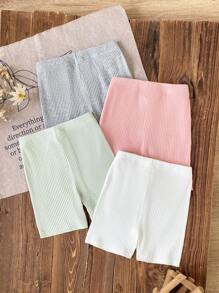 4 Pairs/Set Young Girl' Casual Rib Knit Basic Short Leggings - Multicolor - View 2