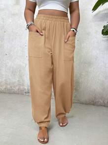 SHEIN VCAY Plus Size Elastic Waist Pocket Design Harem Pants