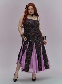 ROMWE Avant Romantisches Sommer Urlaubs Blumen Muster Mesh Maxi Kleid für Große Größen