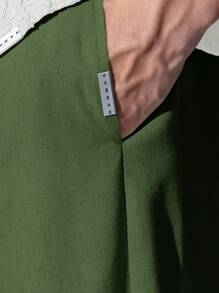 SUMWON Quần ống rộng vải lanh có dây rút, dáng trượt patin, thoải mái, nhẹ, mặc thường ngày, mùa hè, mùa xuân, quần dài Palazzo, phong cách tối giản, hiện đại, phù hợp cho kỳ nghỉ, nghỉ dưỡng bãi biển - màu xanh lá - Xem 6