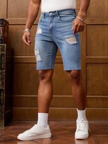 RivetRise Men's Pocketed Distressed Skinny Casual Versatile Denim Shorts Jean Shorts For Men Ripped