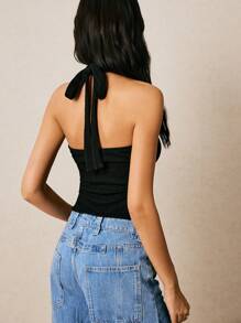 Poéselle Women's Summer Metal Decor Fashionable Fitted Halter Neck Tank Top