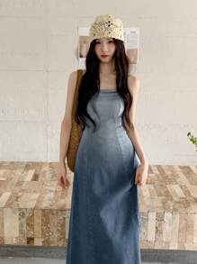 DAZY Women's Casual Fringe Strap Denim Overall Dress, Spring/Summer