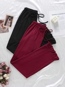 2 件套舒适休闲女士家居服套装，带荷叶边下摆