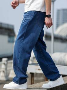 Manfinity Homme Męskie modne jeansy jeansowe, odpowiednie na lato - Niebieski - Zobacz 7