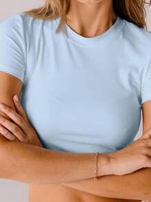 Aralina Classic White Fitted Everyday Essential Brushed Crop Top