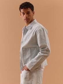 Musero Boxy Washed Pocket Detail Denim Zip Up Jacket Spring, Summer, Holiday, Vacation - Blue - View 3