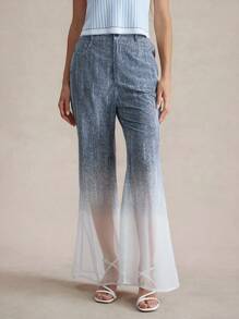 Briarwyn Women High Waist Transparent Pocket Flared Pants, For Spring & Summer Casual Wear Women S Bottoms Women Summer Clothing 4th Of July Palazzo Flare Jeans - Blue and White - View 3