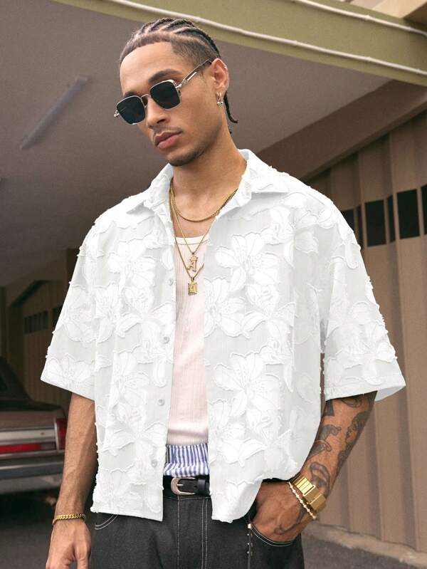 AXEPEAK Camicia con colletto alla coreana, maniche corte, vestibilità ampia, assortita in varie misure, adatta per lo stile streetwear da uomo