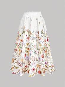 SHEIN MOD Falda midi de línea A con estampado floral de talla grande, ropa de resort de moda