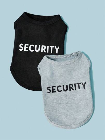 PETSIN 2pcs Set Gray & Black SECURITY Letter Print Pet Dog Vest, Fashionable Casual Breathable Dog Clothes