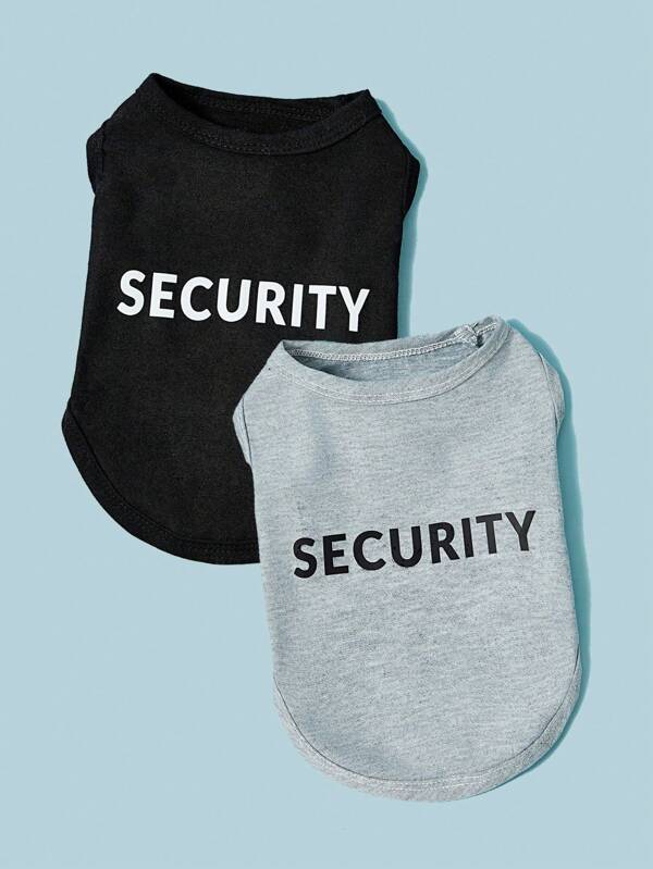 PETSIN 2pcs Set Gray & Black SECURITY Letter Print Pet Dog Vest, Fashionable Casual Breathable Dog Clothes