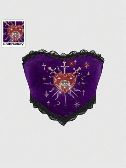 Goth Top senza spalline con cristalli e perline a tema gotico lolita di taglia grande per donne