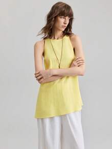 Ontre 2025 New Music Festival, Country Music Concert, Women's Vacation Style Round Neck Hollow Out Sleeveless Linen Material Basic Tank Top, Business Casual - Yellow - View 3