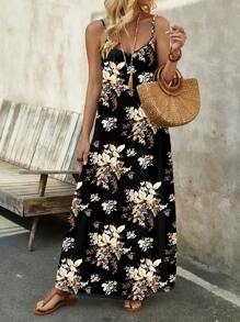 EMERY ROSE Plus Size Women's Comfortable Stretchy Knit Casual Vacation Adjustable Spaghetti Strap Long Dress, Suitable For Summer Suitable For Going Out,Holiday Outfits For Women Chic Dress