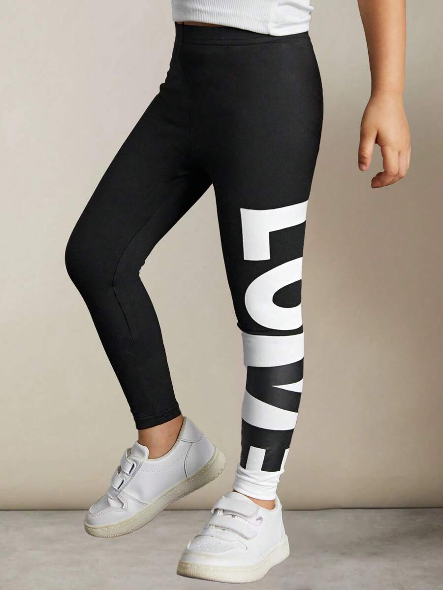 SHEIN 年轻女孩休闲百搭针织柔软弹力腰字母印花紧身裤运动紧身裤健身紧身裤运动紧身裤运动紧身裤高腰