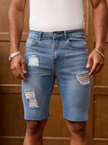 RivetRise Men's Pocketed Distressed Skinny Casual Versatile Denim Shorts Jean Shorts For Men Ripped