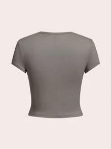 SHEIN Tall CURVE 加大码四件套纯色短款圆领短袖修身女式T恤上衣，适合夏季情人节穿着 - 彩色 - 查看 7