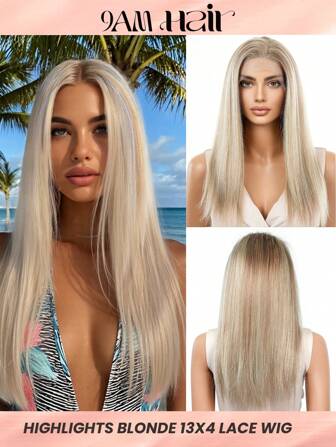 Highlights S613/27 Gray Lace Front Human Hair Wigs 13x4 Transparent Lace Frontal Human Hair Wigs For Women180% Density Straight Blonde Mixed Gray Remy Wig 16 Inch