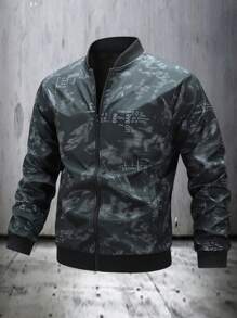 Manfinity Homme Men's All-Over Print Zipper Closure Long Sleeve Casual Jacket - Multicolor - View 1