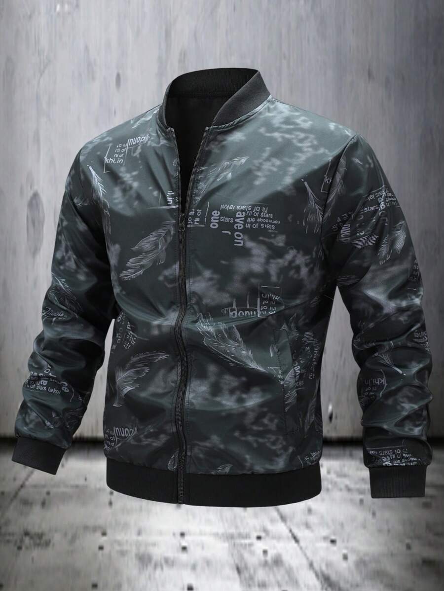 Manfinity Homme Men's All-Over Print Zipper Closure Long Sleeve Casual Jacket - Multicolor - View 1