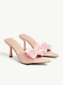 CUCCOO CHICEST 女士粉色珍珠花卉蕾丝尖头优雅高跟鞋，适合婚礼、约会、派对、办公室和正式场合 - 淺粉色 - 查看 9