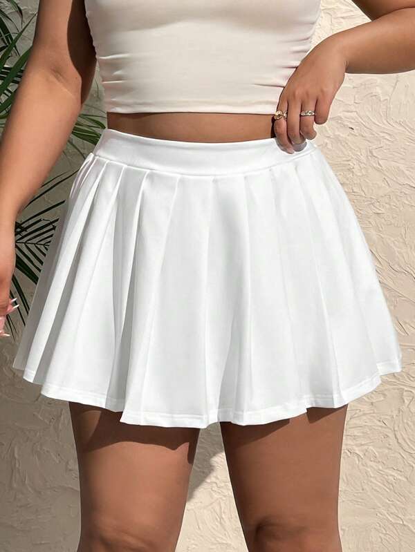SHEIN EZwear Plus Size Solid Color Pleated Skirt