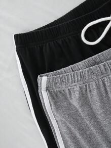 大码休闲舒适日常撞色装饰系带运动睡裤 - 彩色 - 查看 4