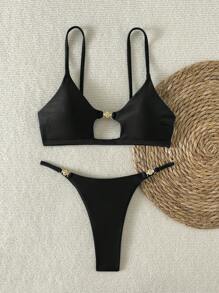 Swim SXY Bikini dây mảnh gợi cảm đi biển mùa hè dành cho nữ - màu đen - Xem 3