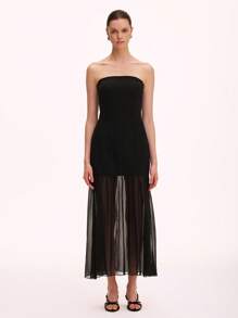 Chiquease Green Women's Simple Fitted Sleeveless Mesh Patchwork Dress - Black - View 1