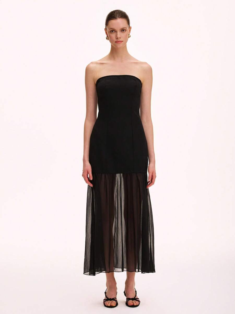 Chiquease Green Women's Simple Fitted Sleeveless Mesh Patchwork Dress - Black - View 1