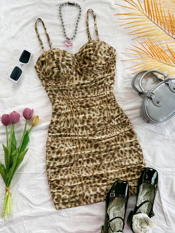 Soleia Vacation Heart Mesh Printed Shirred Camisole Mini Dress, Can Be Worn As Underwear Or Outerwear Valentine's Day Love