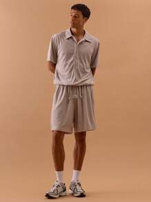 Musero Jersey Shorts Elasticated Drawstring Waist Patch Detail, Spring, Summer, Holiday, Vacations - Grey - View 1