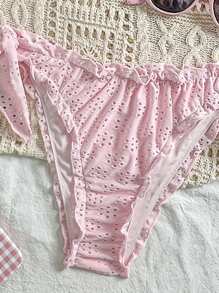 Vivid Eden Women's Pink Cute Halter Tie Swimsuit Set,Women Summer Clothing,Vacation Style,For Beach Vacation - Pink - View 6