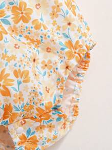 SHEIN Baby Girl Frilled Straps Button Design Bodysuit - Multicolor - View 6