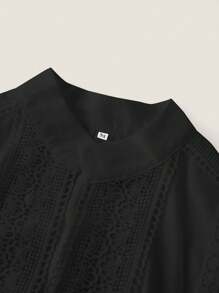 Ontre Abito lungo elegante da donna con scollo a V, maniche lunghe e contrasto di colore in pizzo