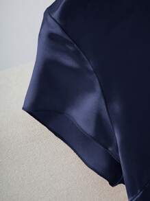 SHEIN Clasi 2件套 女士纯色单排扣短袖衬衫和A字裙，夏季 - 藏蓝色 - 查看 5