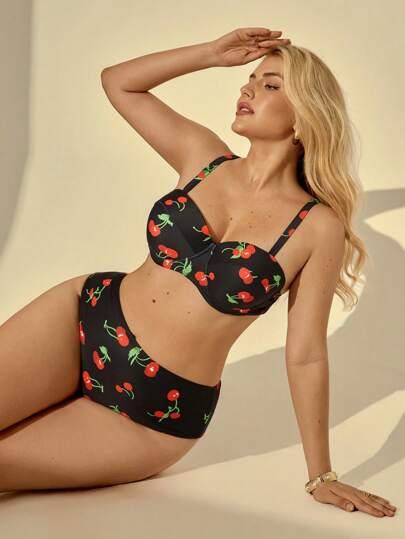 Auralis Plus Size Swimsuit Set, Spaghetti Strap Top And Shorts, Fashionable For Summer