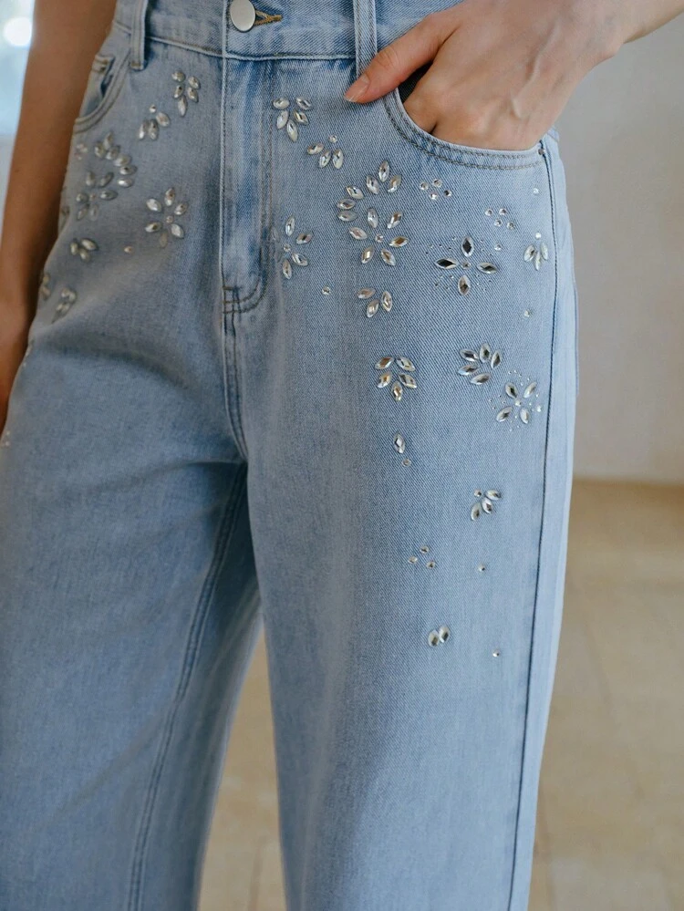 RHINESTONE DETAIL BAGGY JEANS