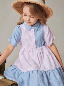 PrepCrw Girls Colorful Striped A-Line Dress Blush Pink,Summer,Matching,Princess,7th Birthday,Family Vacation,Formal,Holiday School Uniform Outfits - Multicolor - View 1