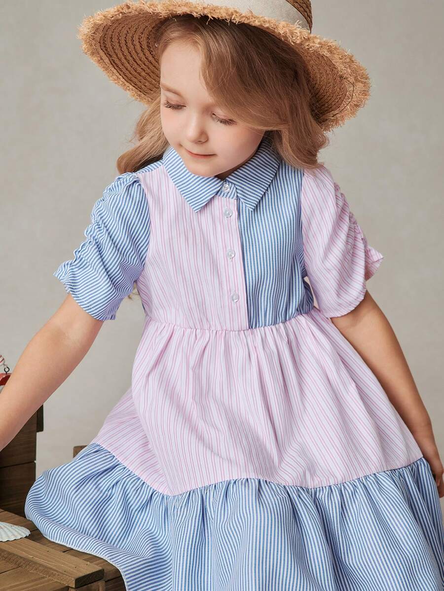 PrepCrw Girls Colorful Striped A-Line Dress Blush Pink,Summer,Matching,Princess,7th Birthday,Family Vacation,Formal,Holiday School Uniform Outfits - Multicolor - View 1