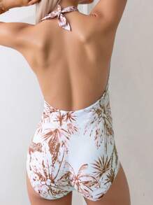 Swim Lushoire 1 件镂空印花吊带连体泳衣，优雅褶皱款式，夏季