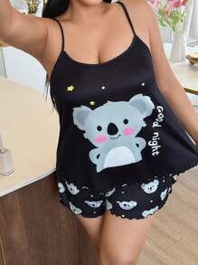 Conjunto de camiseta y pantalón corto de pijama con estampado de koalas en tallas grandes