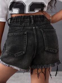 Ragazze pre-adolescenti Y2K Primavera Estate Rottura Pantaloncini di jeans mini basic con vita alta, strass e orlo grezzo, Pantaloncini da spiaggia boho per ragazze per vacanze estive, Outfit casual da concerto e festival estivi, Outfit da brunch estivo, chiesa e laurea per ragazze, Streetwear, Outfit per il ritorno a scuola