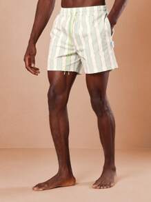 SUMWON Designer Pull-On Swimming Trunks Retro Wave Pattern Lightweight Beach Vacation Board Shorts Summer Pool Athletic Wear Mid-Rise Regular Fit - Mint Green - View 2