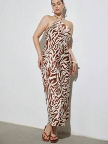 Aveloria Modichic Váy maxi dài thời trang không tay hở lưng cổ yếm in họa tiết ngựa vằn nhiều màu cỡ lớn, dáng suông rộng rãi mang phong cách ngày lễ - Nhiều màu - Xem 5